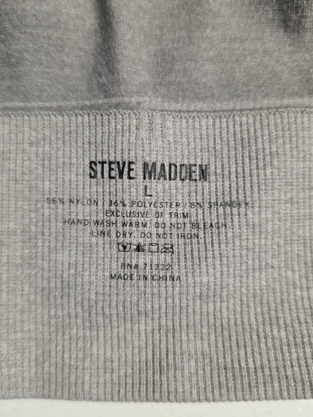 Steve Madden Sports Bra Rhinestone‎ Logo Gray Ribbed No Padding Size Large